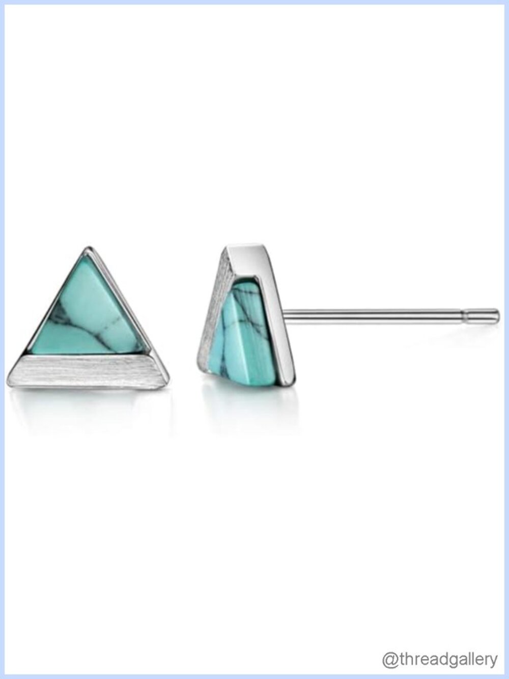 Turquoise Triangle Stud Earrings 925 Sterling Silver Handmade